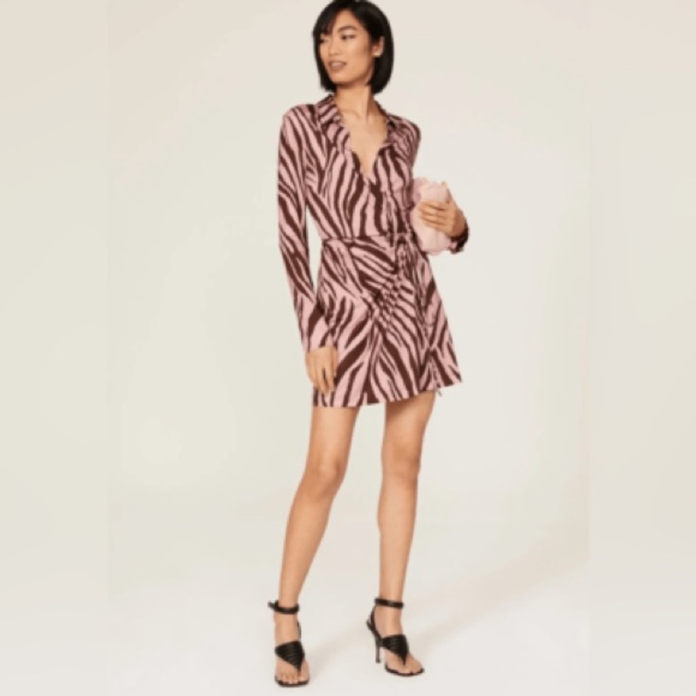 The andamane Pink & Brown Zebra-Print Long Sleeve Wrap Dress - Picture 4 of 5
